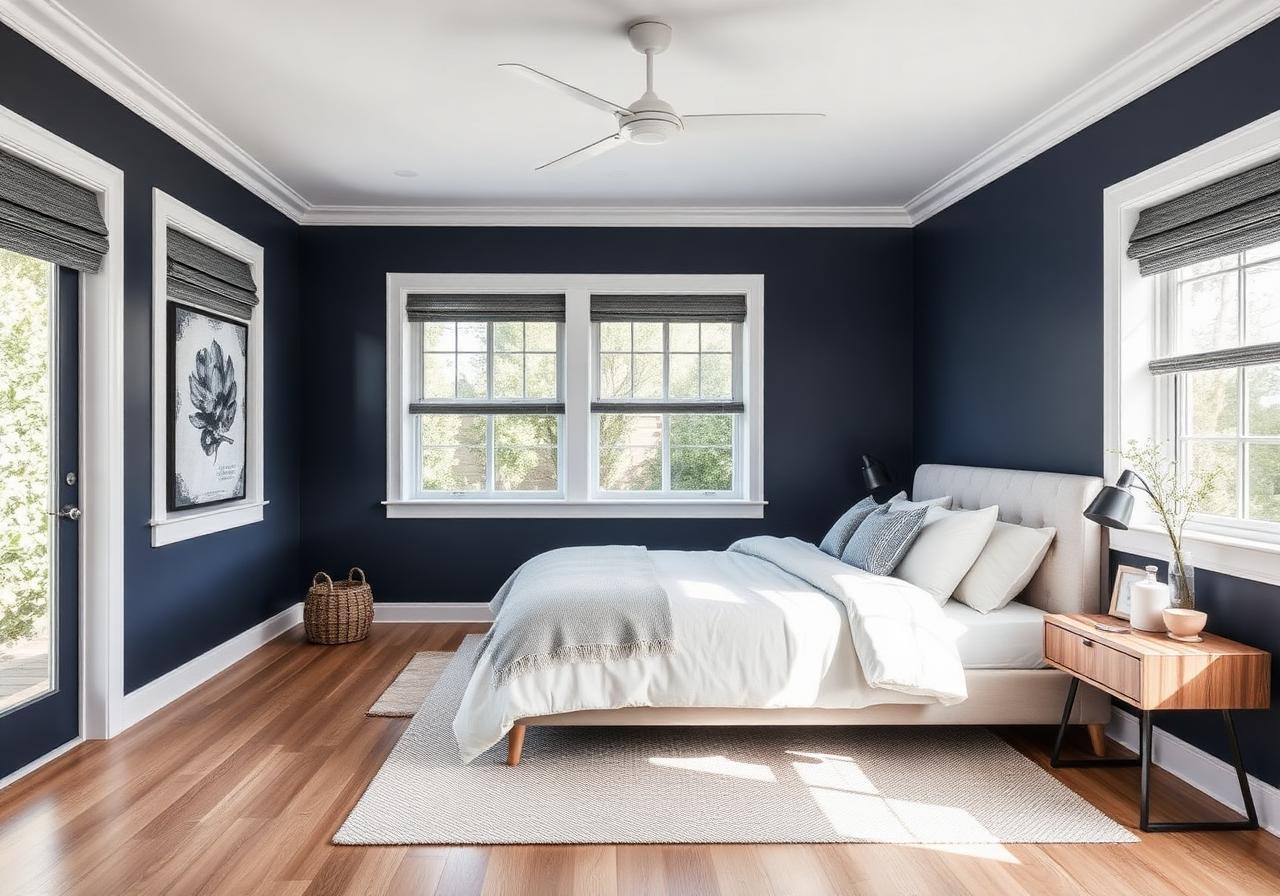Interior Painting — Navy feature bedroom, South Yarra
